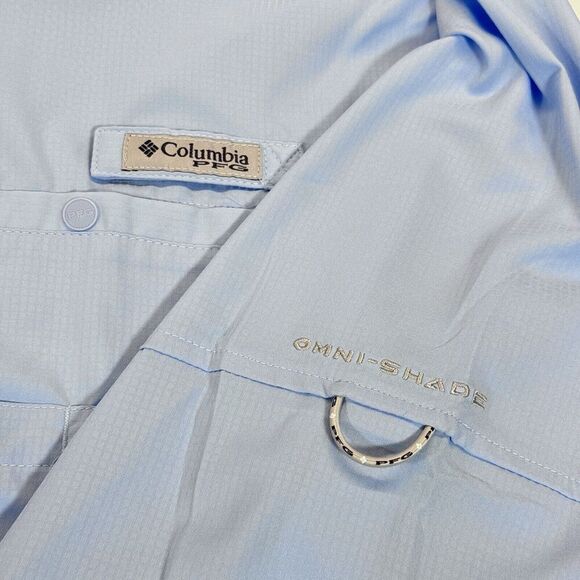 Columbia Mens PFG Shirt 2XL Tamiami Long Sleeve Button Shirt Big Tall Light Blue - Picture 14 of 16